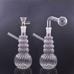 Wholesale Portable Hookah Glass Bong Water Pipes Thick Pyrex Hand Held Oil Burner Bong Dry Herb Cigarette Recycler Dab Rig Ash Catcher Bongs with Downstem Oil Pot