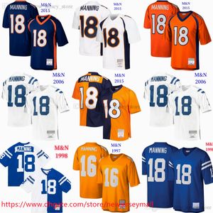 Anpassad 75th Hall of Fame Throwback Football Retro Stitch 18 Peyton Manning Jersey 2005 Classic Vintage 1998 Sömda retro tröjor med andningsbara sporttröjor