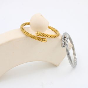 Mode minimalistische Armbänder Edelstahl geflochtener Stahldraht gedrehtes Seil Perlenkopf offenes Armband Handschmuck Großhandel