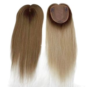 Koronkowe peruki 10x14cm blondynki Ombre #613 Dwucie Remy Human Hair Topper dla kobiet 35 cm jedwabna podstawa skóry z 3 klipsami może przeciąć grzywki z frędzlami 231208