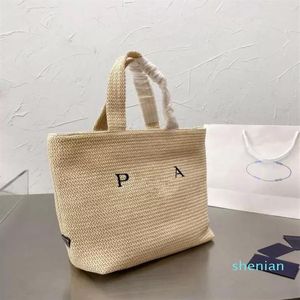 2021 P Shopping Bag Apricot Fashion Designer Bag Straw Woven Bag High-End Brand Large Capacity Practical All-Match287e