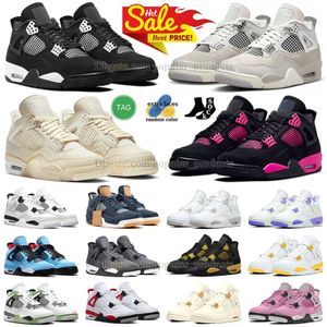 jordan 4 jordan4s jordens jordans 4s off white travis scott 농구화 흰색 돛 분홍색 보라색 검은 색 옐로우 레드 썬더 소나무 녹색 냉동 순간 검은 고양이 야외 스포츠 트레이너