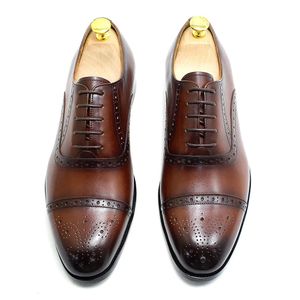 Oxford Dress Handmade Men 19 Lace-Up Leather Genuine Brogue Cap Toe Wedding Formal Shoes Male Business Office Footwear 231208 517