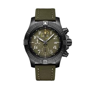 Mens Watch Full Black Case Green Dial Canvas Leather New Super Men Watches Quartz Chronograph Stainless Steel Sapphire Crystal258J