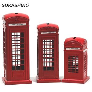 London Telephone Booth Red Die Cast Money Box Piggy Bank UK Souvenir Great Gifts for Kids Home Christmas Decoration 201130275M