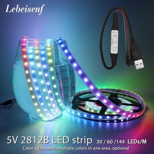 Paski USB RGB WS2812B Pasek LED Adresowalna taśma pikselowa z kontrolerem do telewizora z tyłu pod szafką DC5V 1M 2M 3M 4M 5M322D