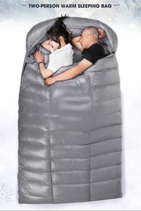 Schlafsäcke für 2 Personen, mit weißen Gänsedaunen gefüllt, Camping- oder Heimschlafsack, dünn, geeignet für warmes Wetter, Größe 220 x 130 cm, großer Raum, 231208