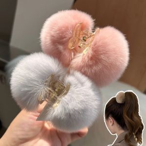 Cute Winter Plush Rabbit Fur Hair Claw Clip Cherry Small Shark Clip Double-sided Fur Ball Hairpins Hair Clip Hair Accessorie