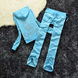 Calças femininas de duas peças Velvet Juicy Tracksuit Mulheres Coutoure Set Track Terno Couture Juciy Coture Sweatsuits Letras Com Capuz Hoodie Solto Fitting Designer Q1