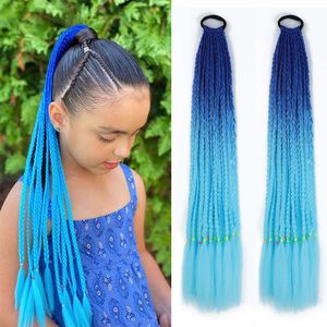 Peruca colorida com tranças pequenas de três fios para crianças sujas, extensões de cabelo de fibra sintética coloridas em gradiente, tranças grandes