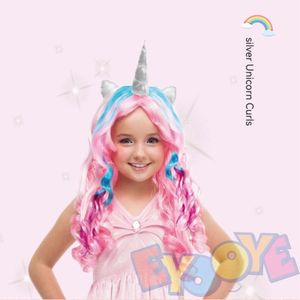 Set di parrucche di media lunghezza colorate per pony cosplay per bambini, con cuffia per prestazioni