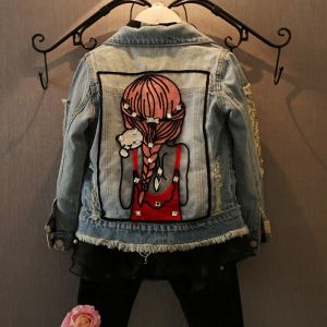 New Kids Clothes Children Girls Jackets Cool Kid Long Sleeves Turn-down Collar Buttons Coats Pocket Girl Pattern Denim Outerwear