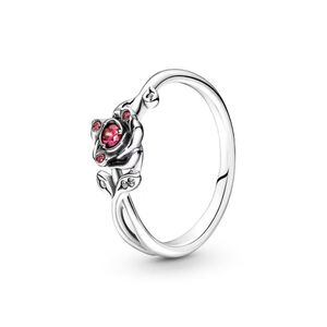 925 Sterling Silver fit Pan diy Sparkle Halo Ring Rose Single Gem Ring Flower Ring Ring Women Gift Jewelry charm