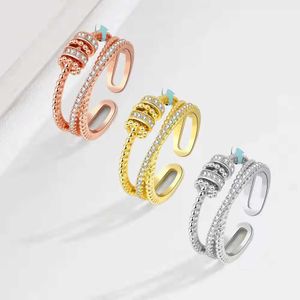 Hot Selling Women Jewelry Zircon Rotating Justerbar öppen fidget Anti -ångest som snurrar öppen fidget -ring