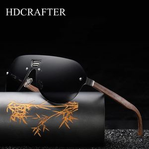 Óculos de sol HDCRAFTER 2021 Mens sem aro polarizado noz madeira espelho lente óculos de sol mulheres marca design oversized óculos 315m