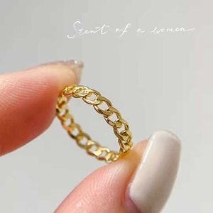 NINE'S Latest 18K Real Solid Gold Ring Designs Yellow Gold 750 Hip Hop Cuban Chain Ring for Girls Christmas Gift