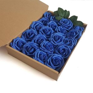 20pcs Dostępne łuk kwiatowy bukiet sztuczna głowica róży z łodygami jedwabny Fake Flower Pe Pianka Rose Wedding Car Decor Weddin181p