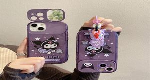 Cartoon Kuromi Chain Hide Makeup Mirror Phone Cases para iPhone 14 Pro Max Plus iPhone14 13 12 11 8 7 X XS XR Kickstand Cute Decora4682381