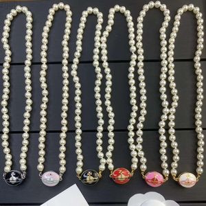 Designer Viviene Westwoods Ny Viviennewestwood Empress Dowager Magnet Buckle Emamel Pearl Necklace Women's Net Red Spice Saturn Pearl Clavicle Chain Three Colors