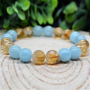 MG1984 8 mm naturlig citrin Aquamarine Armband Kvinnor Mens EMF Energy Protection Jewelry