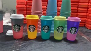 Starbucks 24 uncja Zmiana kolorów Tubllerzy Plastikowe sok do picia kubka z kubkiem kawy Magic Costom