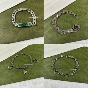 925 Sterling Silver Bracelet Designer Jewelry 23 Designer Bracelet Green Black Enamel Letter Brand Beaded Silver Multi Color Bracelet Valentine's Day Gift Men Women