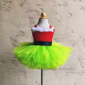 Noel çocukları Perormans Kostümleri Kızlar Yeşil Saç Grinch Cosplay Partisi Elbiseler Noel Dantel Tül Tül Tutu Elbise Z5917