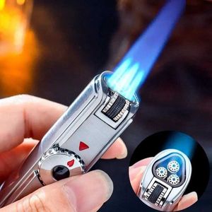 Jobon No Gas Torch Lighter Powerful Three Straight Blue Flame Grinding Wheel Windproof Cigar Turbo Spray Gun Men's Gadgets