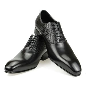 Formal Men's Genuine Grade 173 High Dress Elegant Office Oxfords Wedding Shoe Lace Up Business Leather Shoes Handmade Black 231208 890 s