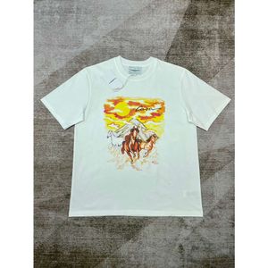 24SSカサブランカフレームサンホースティーラウンドネックパターンプリントTシャツ白い短袖Tシャツカサブラントップス