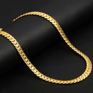 Hot Sale antik platt ormkedjan halsband 4/7mm 14k gul guld choker långa kedjor för kvinnliga män smycken