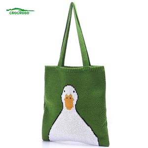 Women Fashion Kawaii Cartoon Duck Hand Casual Fun Country Knitted Cute Simple Pure Tote Bags342R