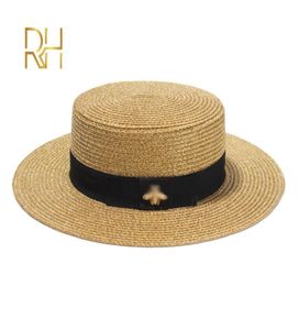 Ladies Sun Fedora Hats Small Bee Straw Hat European and American Retro Gold Braided Hat Femal Sunshade Flat Cap Hats Rh 212959099