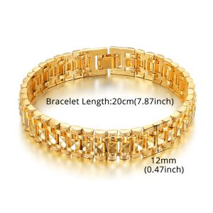 Punk Bracelet 8/12MM 14k Yellow Gold Chunky Hand Chain Wristband Bracelets Bangle For Men Women Fashion Jewelry Braslet 2024