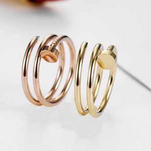 Liebesringe Damen-Bandring Schmuck Titanstahl Einzelner Nagel Doppelschichten Mode Straße Lässig Paar Klassisch Gold Silber Rose Optionale Größe 5-10 YMR086