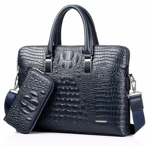 Briefcases Blue Crocodile Genuine Leather Laptop Male Top-handle Men Messenger Bags Alligator Shoulder Tote Masculina Vintage Brie245h