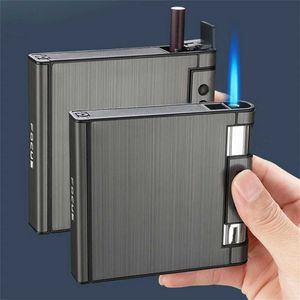 Creative Automatic Cigarette Case With Windproof No Gas Lighter Portable Tobacco Storage Boxes Smoking Accessories For Men Gifts