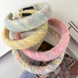 Winter High Skull Top Headband Woolen Knit Wide Hair Hoop Fluffy Sponge Padded Head Hoop Furry Knitting Thick Hairbands Fashion