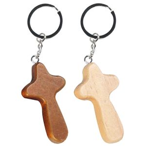 Retro Wooden Cross Key Chains Unisex Natural Wood Pendant Key Holders Bags Wallet Decor Hanging Ornaments Party Charms Gifts