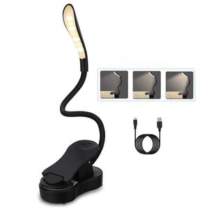 Uppladdningsbar läsningsljus LED -bok Ljus USB Flexibel boklampa Touch Dimmer Clip Table Desk Lamp Protect Eye Portable Clip Lamp218n