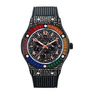 MISSFOX Life Waterproof Quartz cwp Mens Watches Square Colourful Diamond Refined Zircon Silicone Strap Male Wristwatches Multicolo326U