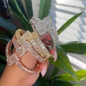 Nova cor de prata dourada aberta quadrada zircão charme pulseira gelada bling baguette cz bangle para homens jóias de luxo para homens