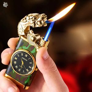 New Metal Rocker Double Fire Cigarette Lighter Windproof Watch Butane No Gas Smoking Accessories Torch Lighters