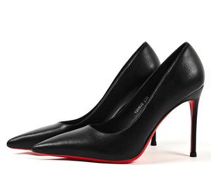 Red Bottoms women's sexy matte black pointed high heels fashion designer dress shoes leather flat stiletto outdoor non-slip 6cm 8cm 10cm