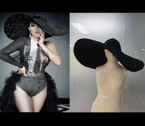 Beralar Moda Siyah Velvet Büyük Kötü Şapkalar Kadın Zarif Parti Balo Şapkası Disket Geniş Kapak Katlanabilir Dansçı Şarkıcı Accessoriesb8066564
