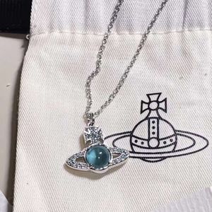 Projektant Viviene Westwoods Nowy viviennewestwood 2023 Summer New Western Cesarzowa Dowager Blue Pink Transit Bead Saturn Naszyjnik High Sense Crystal Hemisphere Plan