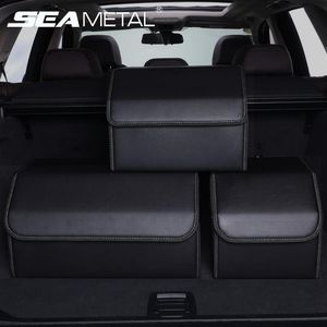 Bilstamarrangör Storage Box Pu Leather Auto Organisatörer Bag Folding Trunk Storage Pockets för fordons sedan SUV -tillbehör LJ2217L