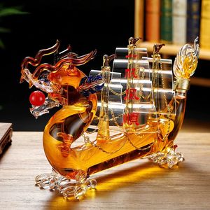 Vinglas 1000 ml Lead-Free Glass Wine Decanter Chinese Dragon Boat Style Design Home Bar Whisky Decanterfor Liquor Scotch Bourbon 231208