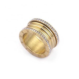 Anéis de diamante de fileira dupla populares por atacado, anel de dedo feminino de aço inoxidável com numerais romanos personalizados