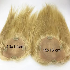 Koronkowe peruki 613 Kolor jedwabiście prosty środek Virgin Human Hair Topper Blond Silk Base Women Topper 130% Gęstość 231208